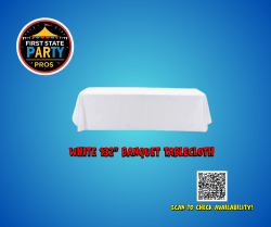 White 132 Banquet Tablecloth – Fits 8ft Tables