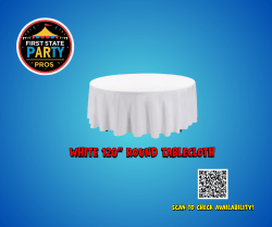 White 120 Round Tablecloth - Fits 5ft Round Tables