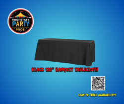 Black 132 Banquet Tablecloth – Fits 8ft Tables