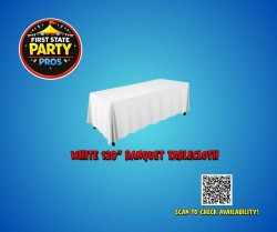 White 120 Banquet Tablecloth – Fits 6ft Tables