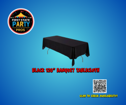 Black 120 Banquet Tablecloth – Fits 6ft Tables