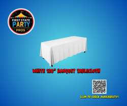 White 120 Banquet Tablecloth – Fits 6ft Tables